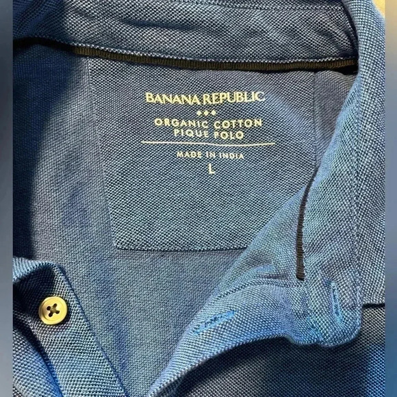 Banana Republic Organic Cotton Blue Polo Shirt Size Large - Picture 2 of 2